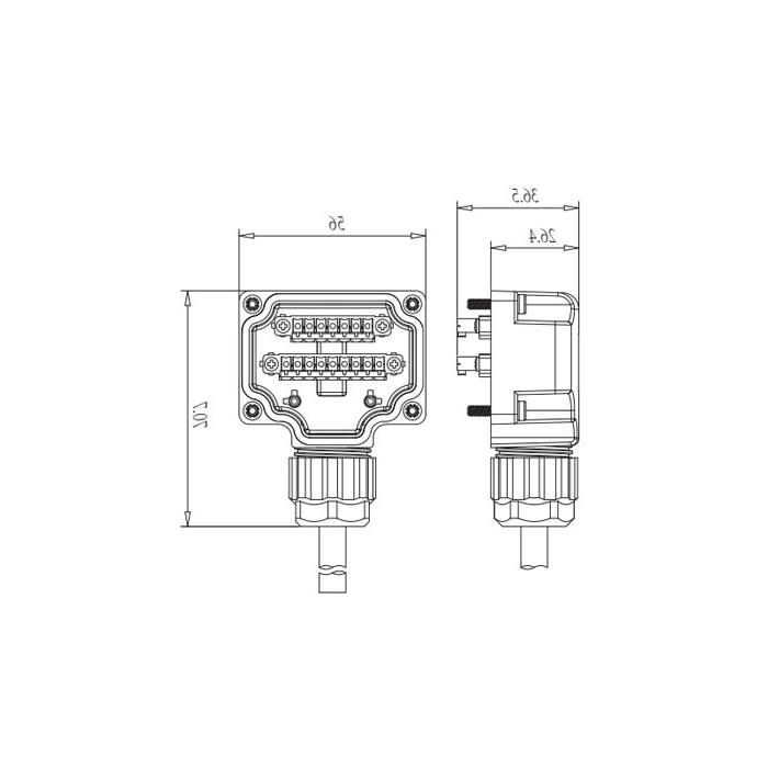 For M12 junction box (base), 4-way, dual-channel, non-flexible cable with top cover and PVC, grey sheathing, 24T0G3-XXX